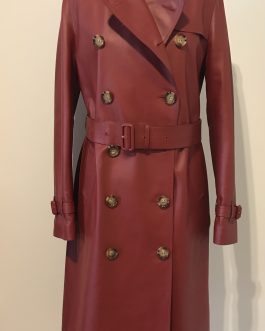 Burberry Red Leather Kensington Trench Coat Size 8 UK