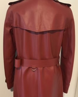 Burberry Red Leather Kensington Trench Coat Size 8 UK